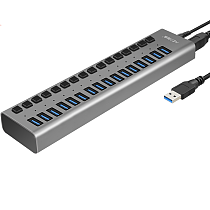 Acasis 16-port USB3.0 Splitter with 12V 6A Power Supply Cord Extension HUB