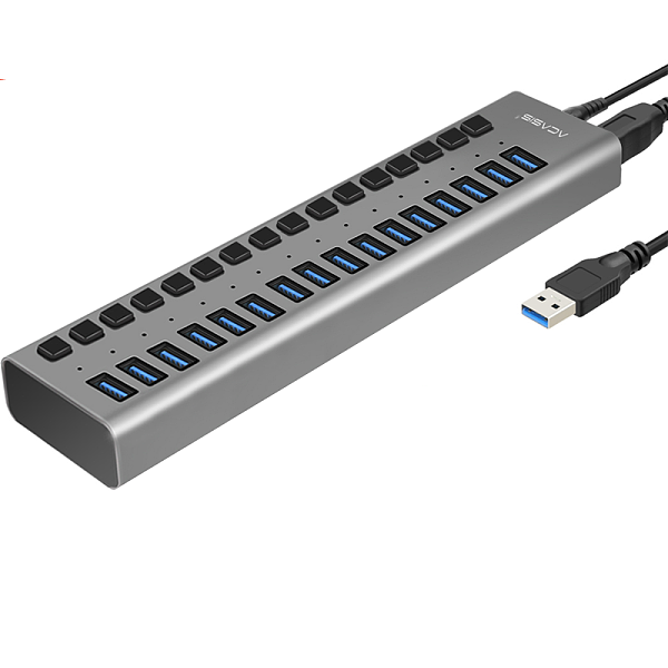 Acasis 16-port USB3.0 Splitter with 12V 6A Power Supply Cord Extension HUB