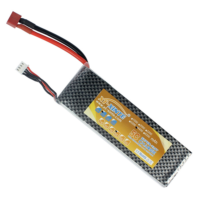 XT-XINTE 11.1V 4400MAH 30C 3S1P Lipo Battery with T Plug for RC Drone Helicopter Aircraft