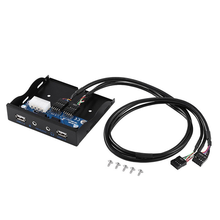 XT-XINTE High Quality 3.5  9Pin to 2 USB 2.0 Hub Front Panel with HD Audio Mic Interface for PC Desktop 3.5Inch Floppy Disk Bay Expansion