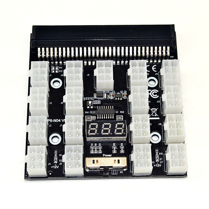 XT-XINTE Black PCI-E 17x 6Pin Power Supply Breakout Board Adapter Converter 12V for Ethereum BTC Antminer Miner Mining HP Server PSU GPU
