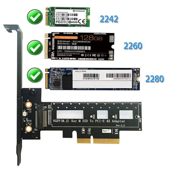 XT-XINTE M Key M.2 NVMe PCI-e SSD NGFF Type to PCIE PCI Express 3.0 4X Adapter Card with Heatsink for PC Laptop Support 2242 2260 2280
