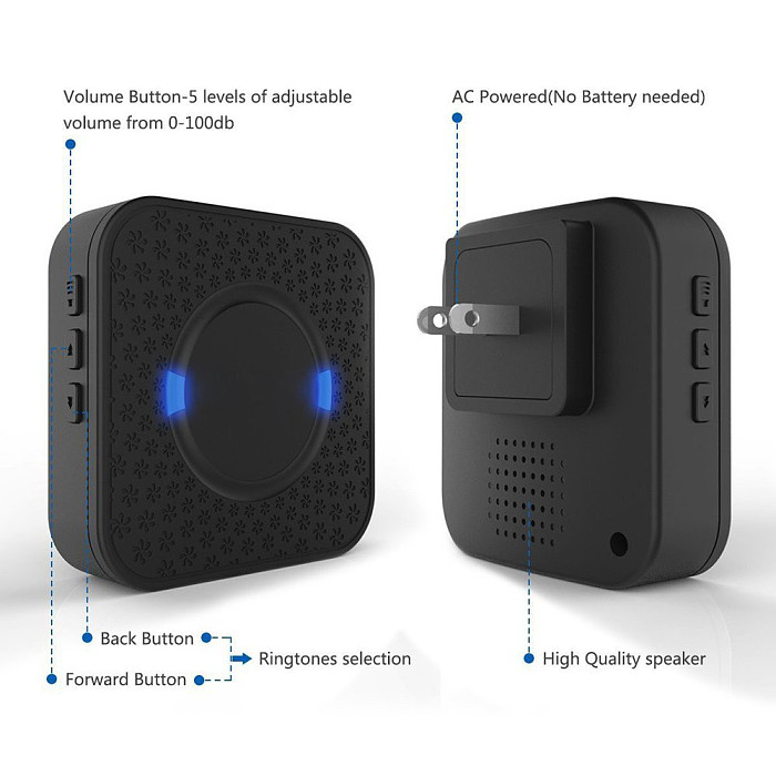 MingChuan Wireless Doorbell for Home with 55 Melodies Clear Music and High Decibels Operating at over 900-feet Range 5 Level Volumey and LED Flash