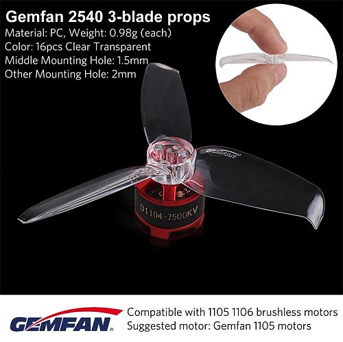 Gemfan 20 Pairs Flash 2540 2.5x4 2.5 Inch PC 3-blade Propeller Prop 1.5mm Mounting Hole for 1105 Motor RC Drone Quadcopter