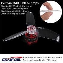 Gemfan 20 Pairs Flash 2540 2.5x4 2.5 Inch PC 3-blade Propeller Prop 1.5mm Mounting Hole for 1105 Motor RC Drone Quadcopter