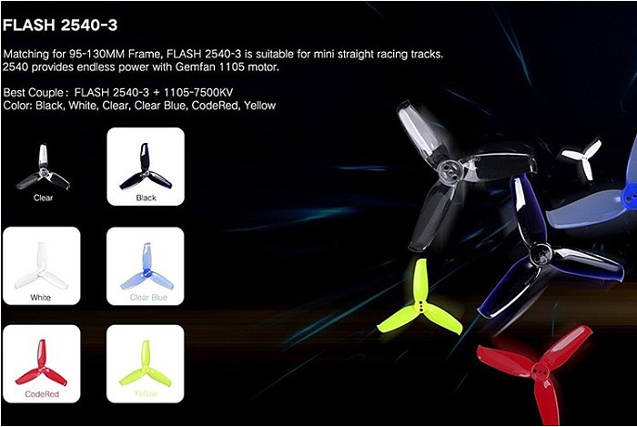 Gemfan 20 Pairs Flash 2540 2.5x4 2.5 Inch PC 3-blade Propeller Prop 1.5mm Mounting Hole for 1105 Motor RC Drone Quadcopter
