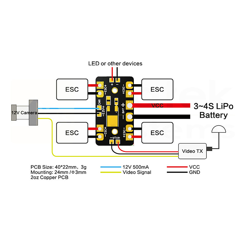 JMT Mini PDB Power Distribution Board 12V Linear Regulator LDO 12V For FPV Racing Drone Quadcopter