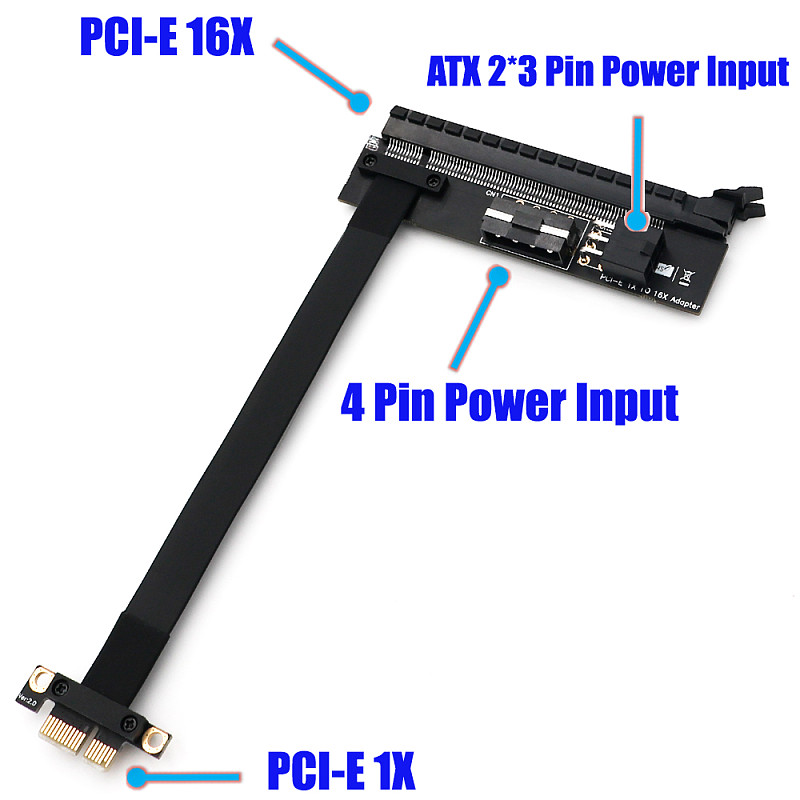 XT-XINTE High Quality PCI-e PCI Express 1X to 16X Extension Cable with 4Pin and ATX 6Pin Power Input Connector