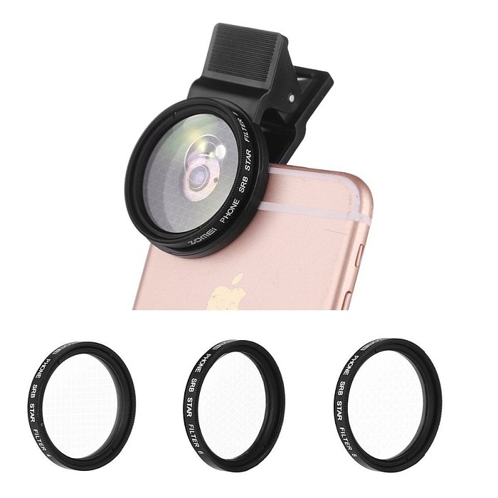 ZOMEi 37mm Clip On 3 in 1 Professional Mobile Phone Camera Star Cross Twinkle Filters Lens Kit 4 Points + 6 Points and 8 Points