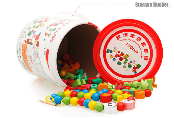 MWZ Educational Wooden Beads Colorful Kids City Traffic Numbers / Letters Beaded Toy for Children Barrel Treading Stringing