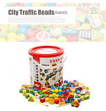 MWZ Educational Wooden Beads Colorful Kids City Traffic Numbers / Letters Beaded Toy for Children Barrel Treading Stringing