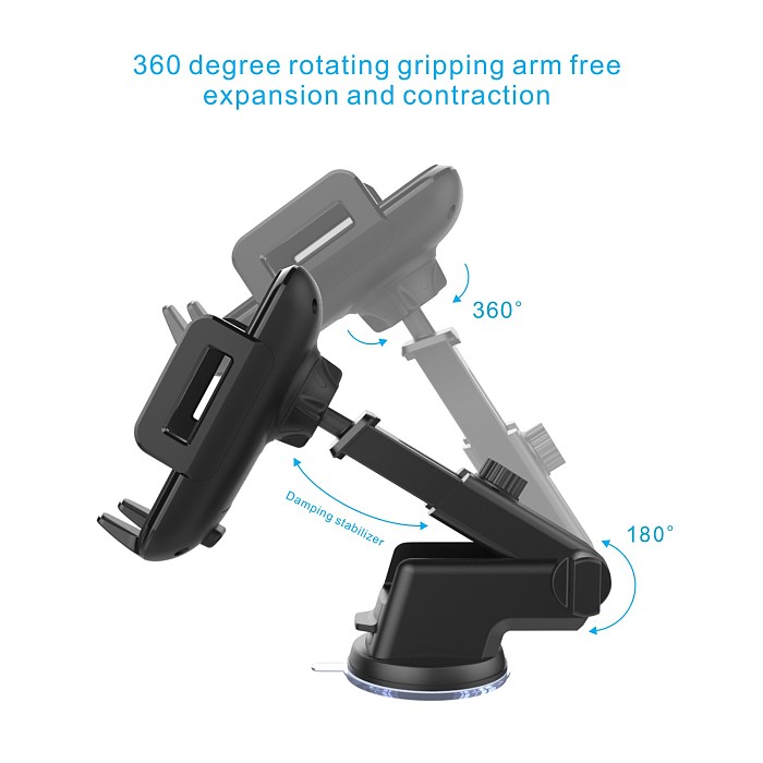 FCLUO Qi Car Wireless Fast Charger Bracket Telescopic Suction Cup + Air Outlet Clip with Fast Charging Plug For Iphone Samsung Mobile Phone