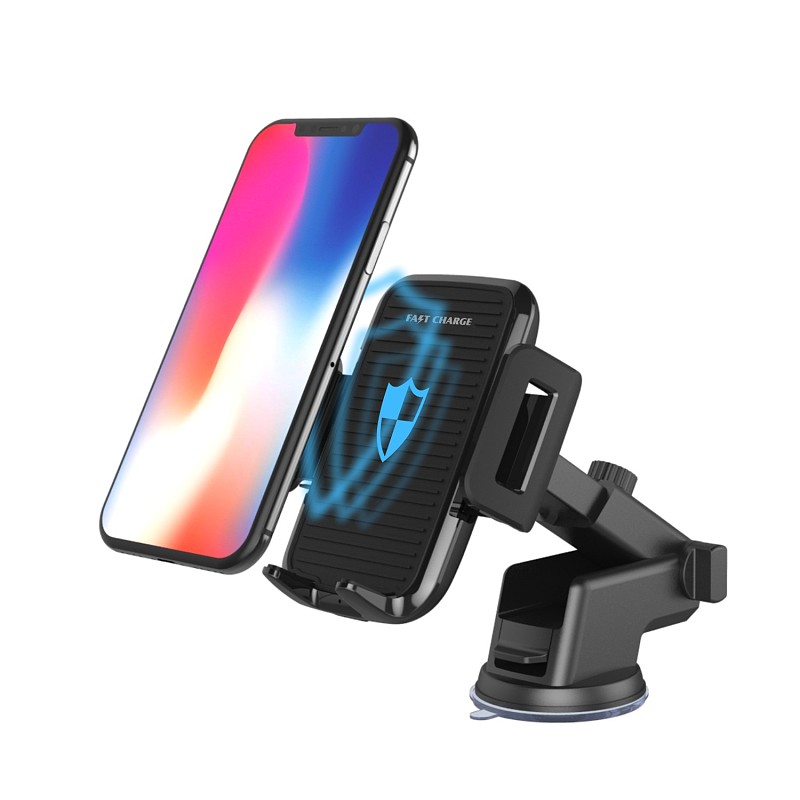 FCLUO Qi Car Wireless Fast Charger Bracket Telescopic Suction Cup + Air Outlet Clip with Fast Charging Plug For Iphone Samsung Mobile Phone