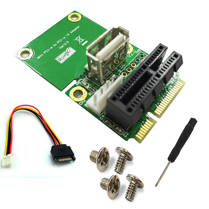 XT-XINTE PCI-E 1X to Half/Full Mini PCI-E Adapter Converter mini PCIe Adapter with 4Pin to SATA Power Cable for WindowsXP/7/8/10