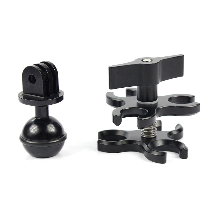 For GoPro13 BGNING 3-Hole Aluminum Triple Butterfly Clip Clamp Mount + Ball Head Adapter for Scuba Diving Lights Arm Fixture LED Hero 5/4/3 Camera