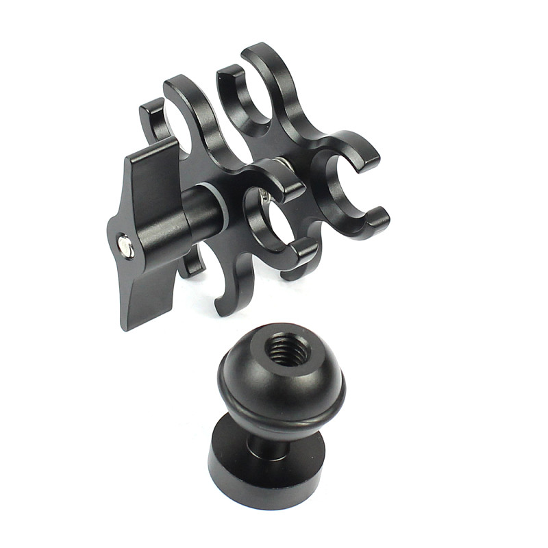 For GoPro13 BGNING 3-Hole Aluminum Triple Butterfly Clip Clamp Mount + Ball Head Adapter for Scuba Diving Lights Arm Fixture LED Hero 5/4/3 Camera