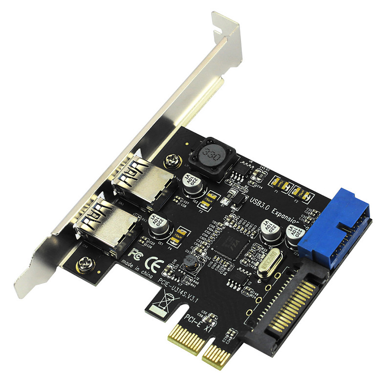 XT-XINTE PCIE to 2 Ports USB3.0 Expansion Card Desktop Front 19/20PIN Header Interface for PCI-E x1/x4/x8/x16 for Windows XP/7/8/8.1/10