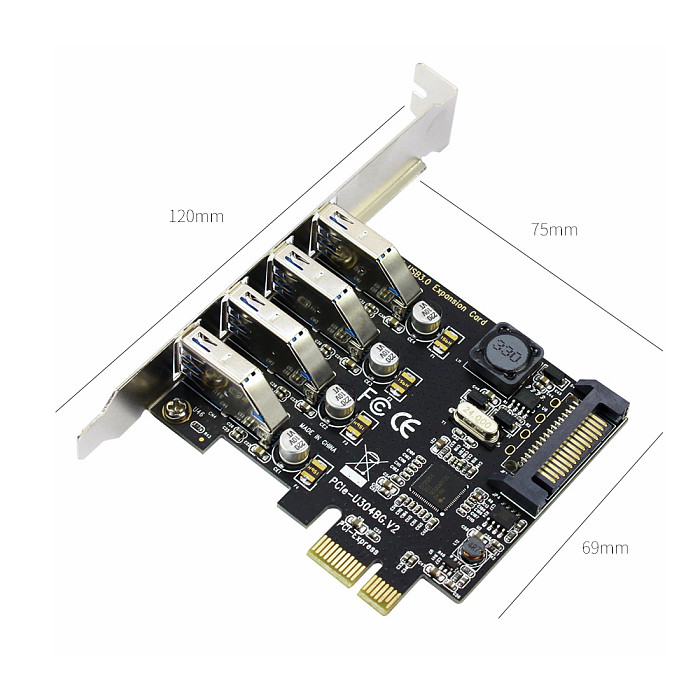 XT-XINTE 4 Ports USB3.0 Expansion Card PCI-E PCI Express USB 3.0 Adapter Converter for PCIE x1 x4 x8 x16 for Windows 7/8/8.1/10/XP/Vista