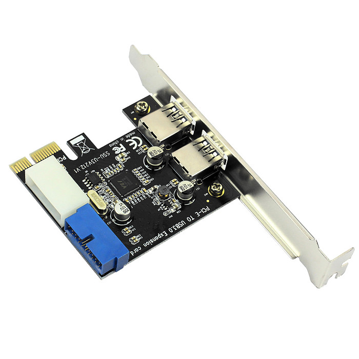 XT-XINTE USB3.0 PCI-E Expansion Card Adapter Front External 2 Port USB 3.0 Hub & Internal 19pin Header PCIE Card 4pin IDE Power Connector