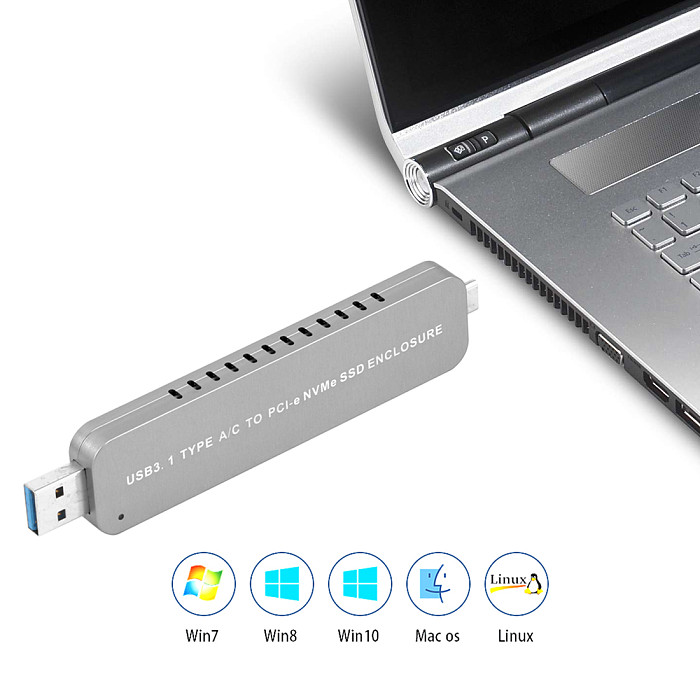 XT-XINTE LM906 USB3.1 TYPE-A+C TO M.2 NVME HDD Enclosure SSD Hard Disk Drive Case External Mobile Box