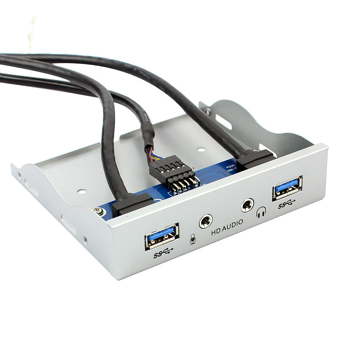 XT-XINTE 3.5  Floppy Bay 19Pin to USB 3.0 Hub HD Audio Earphone Mic Connector 2Ports USB3.0 PC Front Panel Bracket with Cable for Desktop