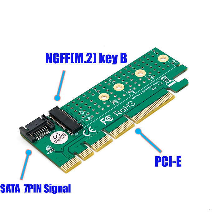 XT-XINTE M.2 NGFF B-key SATA-Bus SSD to SATA3 Adapter PCIe Slot Riser Card Support 2230/2242/2260/2280 M2 SSD