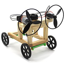 DIY Wind Power Car 4WD Model Wood Electric Science Physical Experiments Assemble Kit Education Toys Motor for Kids Children