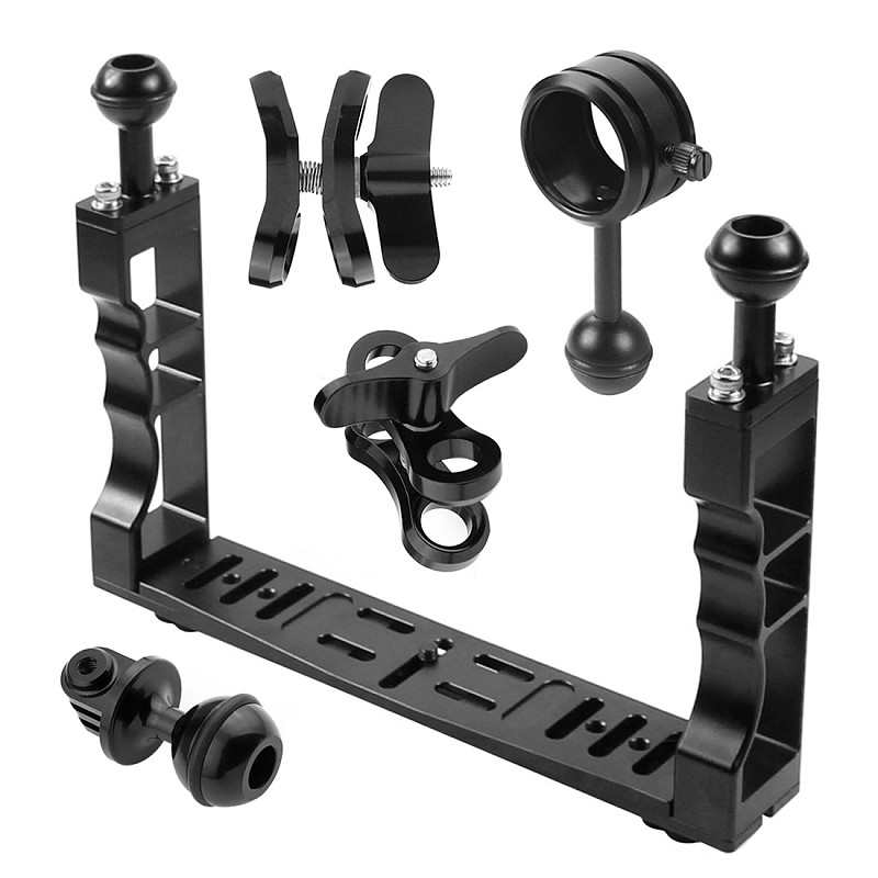 BGNING CNC Camera Aluminum Diving Bracket Set Lighting Arm Bracket Handle Grip Stabilizer Rig Combo for Sports Camera Housing Diving Case