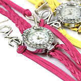 Vintage personality Rhinestone pointer watch love/8 combination weaving Fashion Korean bracelet watch