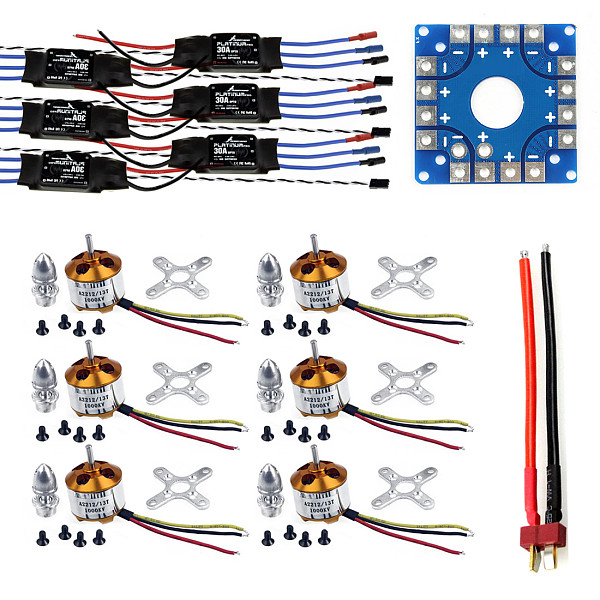 Assembled Kit: 30A ESC + Motor + KK ESC Connection Board Connectors Dean T Plug Wire for 6-Aix Drone Hexacopter