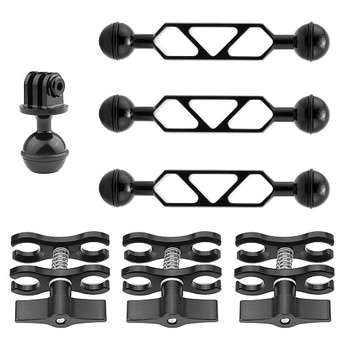 XT-XINTE CNC Aluminum 2-Hole Butterfly Clip Clamp Light Arm Clamp with Lighting Arm Ball Head for Sports Camera Housing Diving Case