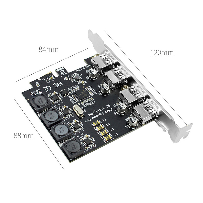 XT-XINTE 5Gbps 4 Ports USB3.0 Expansion Card Adapter PCI-E PCI Express USB 3.0 Controller for PCIe X1 X4 X8 X16 Port for Win 7/8/10