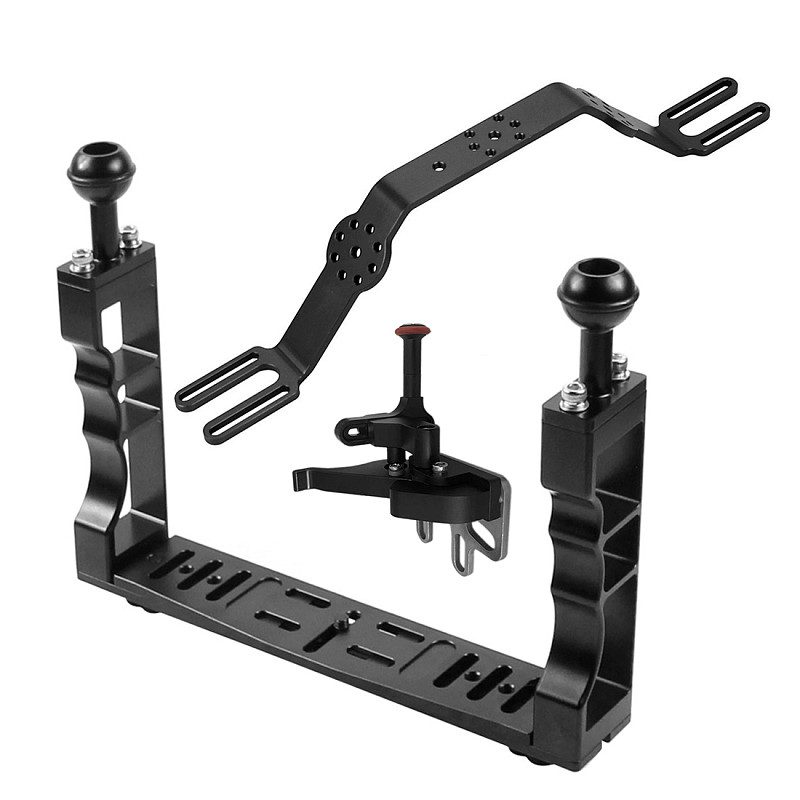 XT-XINTE CNC Aluminum Diving Underwater Waterproof Lighting Arm Bracket with Handle Grip Adjustable Shutter Extension Rod Stabilizer Rig for Sports Camera Housing Diving Case