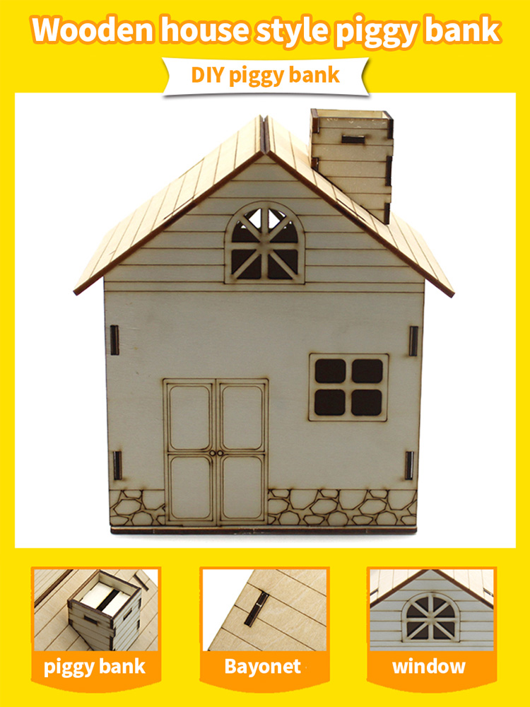 Kisangel 15 pcs Paintable Piggy Bank Unfinished Wooden Houses for Crafts  Paint Birdhouse Change DIY Saving House for Money Crafting Banks