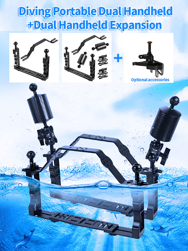 XT-XINTE CNC Aluminum Diving Underwater Waterproof Lighting Arm Bracket with Handle Grip Adjustable Shutter Extension Rod Stabilizer Rig for Sports Camera Housing Diving Case