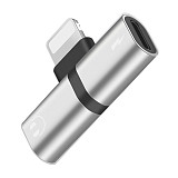 FCLUO Conversion Head Charging Listening Song 2 in 1 T-type Dual Lighting Audio Metal Adapter for IOS
