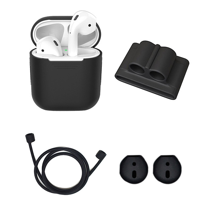 4 in 1 Set For AirPods Earphone Cases Earbuds Cover Bluetooth Headphone Holder Anti-Lost Rope Anti-Slip Silicone Protector