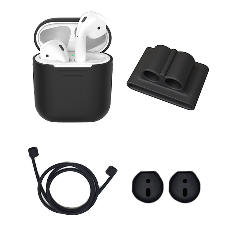 4 in 1 Set For AirPods Earphone Cases Earbuds Cover Bluetooth Headphone Holder Anti-Lost Rope Anti-Slip Silicone Protector