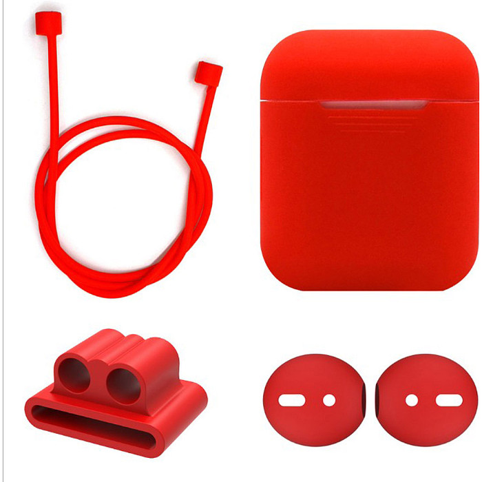 4 in 1 Set For AirPods Earphone Cases Earbuds Cover Bluetooth Headphone Holder Anti-Lost Rope Anti-Slip Silicone Protector