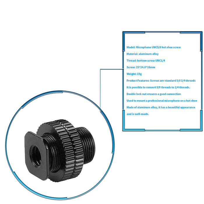 Metal Shockproof clip Hot shoe Adapter 5/8 inch 1/4 inch Screw for Camera Tripod Head Microphone Mic Mount Bracket