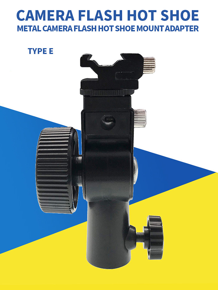 Type E Metal Flash Bracket Hot Shoe Mount Swivel Adapter Speedlite Umbrella Holder w 1/4  to 3/8  Screw Photography Light Stand