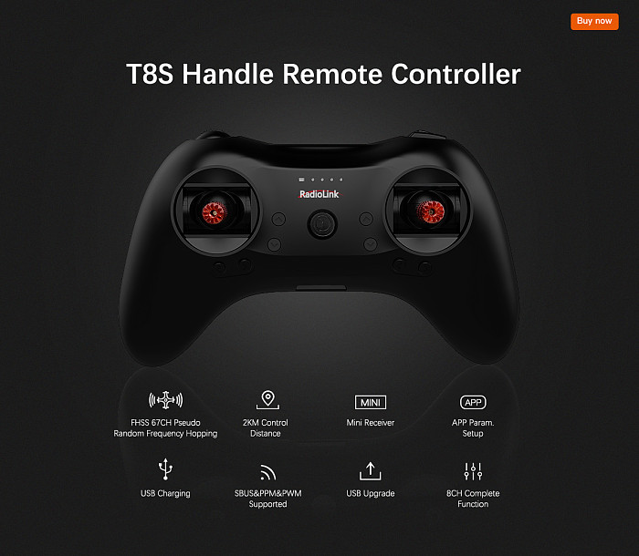 RadioLink 8 Channels Mini Handle Remote Control 1200KHz Supported Receiver R8EF,R8FM,R7FG,R7F,R6FG,R6F for DIY Racing Drone Quadcopter T8S