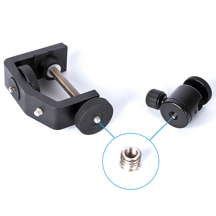 BGNING Aluminum Alloy Large C-clip Fixed and Adjustable Camera Holder Car Phone Clip with 1/4 Inch Camera Screw Nut Adapter LS011