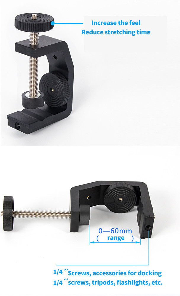 BGNING Aluminum Alloy Large C-clip Fixed and Adjustable Camera Holder Car Phone Clip with 1/4 Inch Camera Screw Nut Adapter LS011