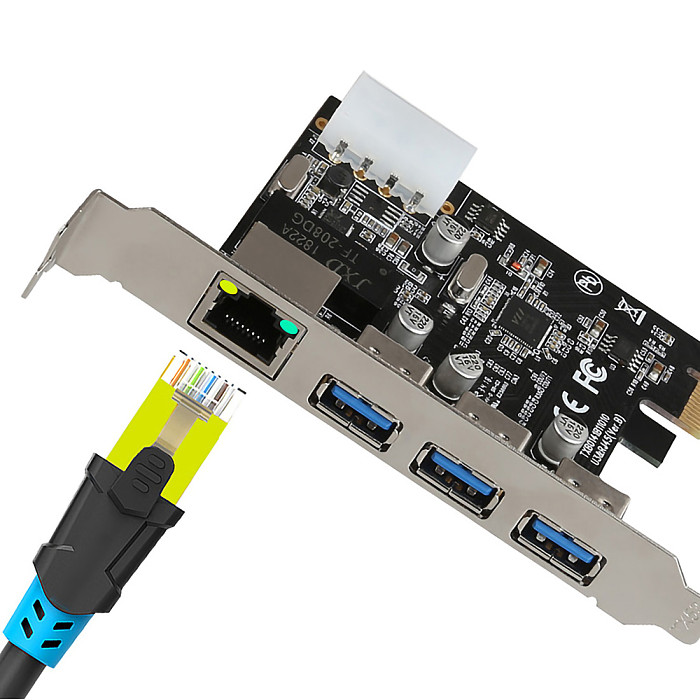 XT-XINTE PCI-E to External 3 Ports USB 3.0 HUB + RJ-45 Gigabit Ethernet Network Card 10/100/1000Mbps PCI Express USB3.0 LAN Adapter Combo