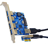 XT-XINTE 4 Ports USB 3.0 HUB to PCI-E PCI Express 1x Expansion Card Adapter 5Gbps USB3.0 Cable Riser Card SATA interface for Desktop PC