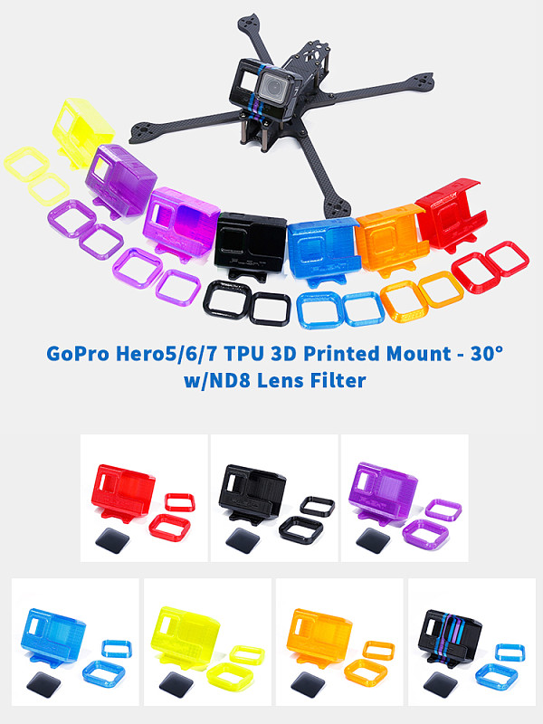 iFlight TPU 3D Printed FPV Camera Mount 30° with ND8 Lens Filter for GoPro Hero 5 6 7 Action Camera FPV Racing Drone Cinewhoop