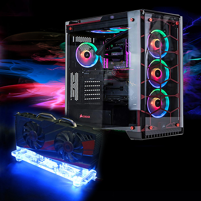 XT-XINTE Video Graphics Card Bracket RGB LED Light Kickstand Base Holder w/ External PCI-E 3.0 16X Extension Riser Cable for DIY ATX Case