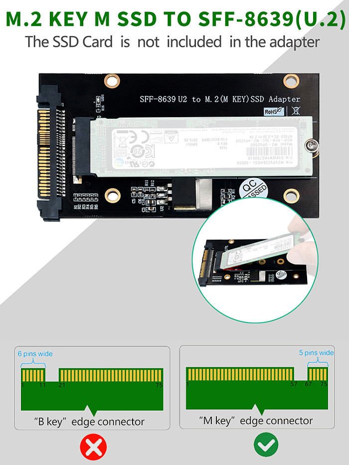 XT-XINTE Upgrade M.2 SSD M Key to U.2 SFF-8639 Adapter PCI-Express U2 to M2 for NVME SSD Expansion Card 2230/2242/2260/2280 Add On Cards