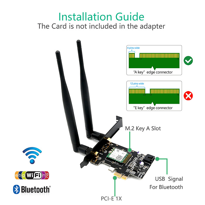 XT-XINTE Computer Add On Cards SSD M.2 Key A to PCI-E X1 Adapter Converter with Heat Sink for NGFF Intel 7265/8260/8265/9260 No WiFi Card